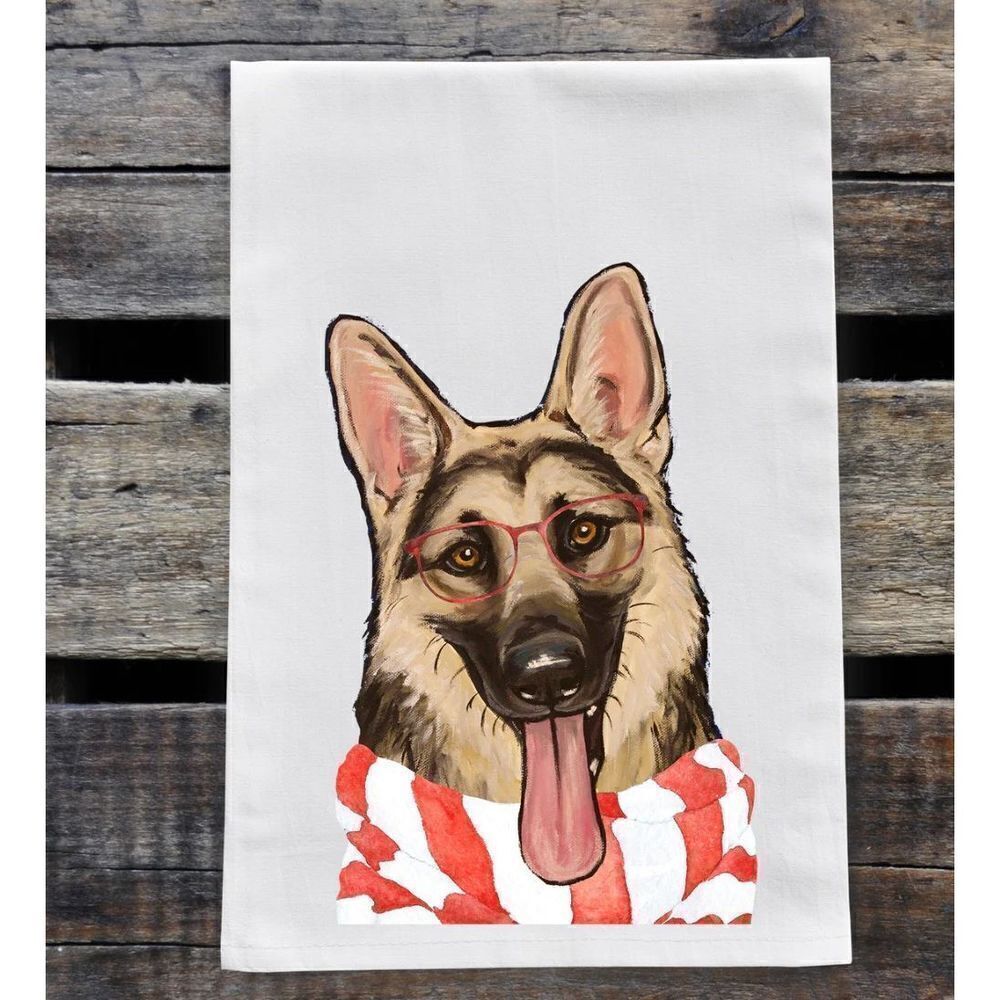 Hippie Hound Studios Christmas Dog Towel “German Shepherd” Holiday Towel Set 2 N